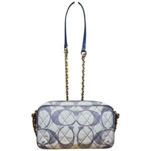 COACH Poppy Signature Denim Flight Bag Quilted Handbag Gold Chain Crossbody READ